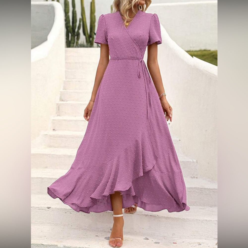 Elegant Purple Wrap Dress - Picture 1 of 7